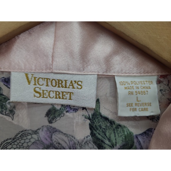 Victoria's Secret Pajama‎ Top Womens Lg Satin Floral V-Neck Button Up - Picture 2 of 9